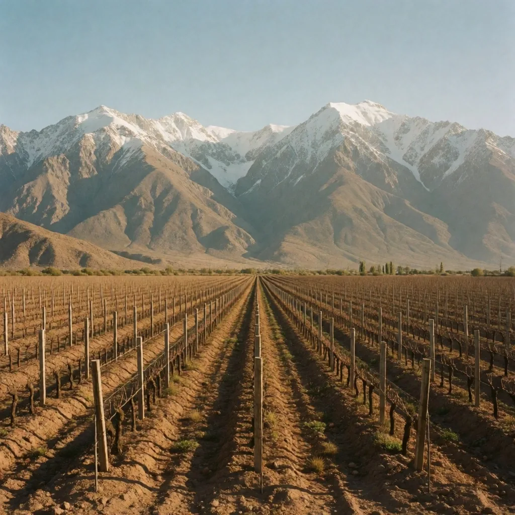 Viñedos de Mendoza con la cordillera de los Andes al fondo