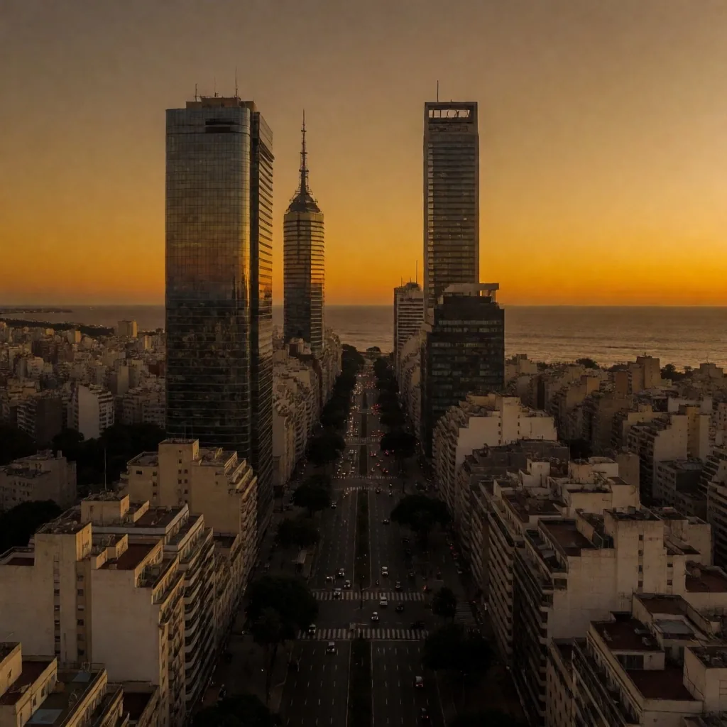 Vista aérea de Avenida del Libertador en Buenos Aires al atardecer