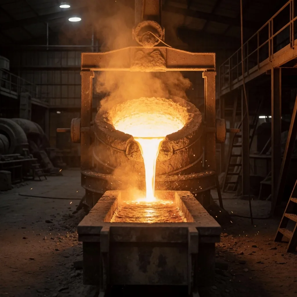 Fundición de oro en instalación minera industrial