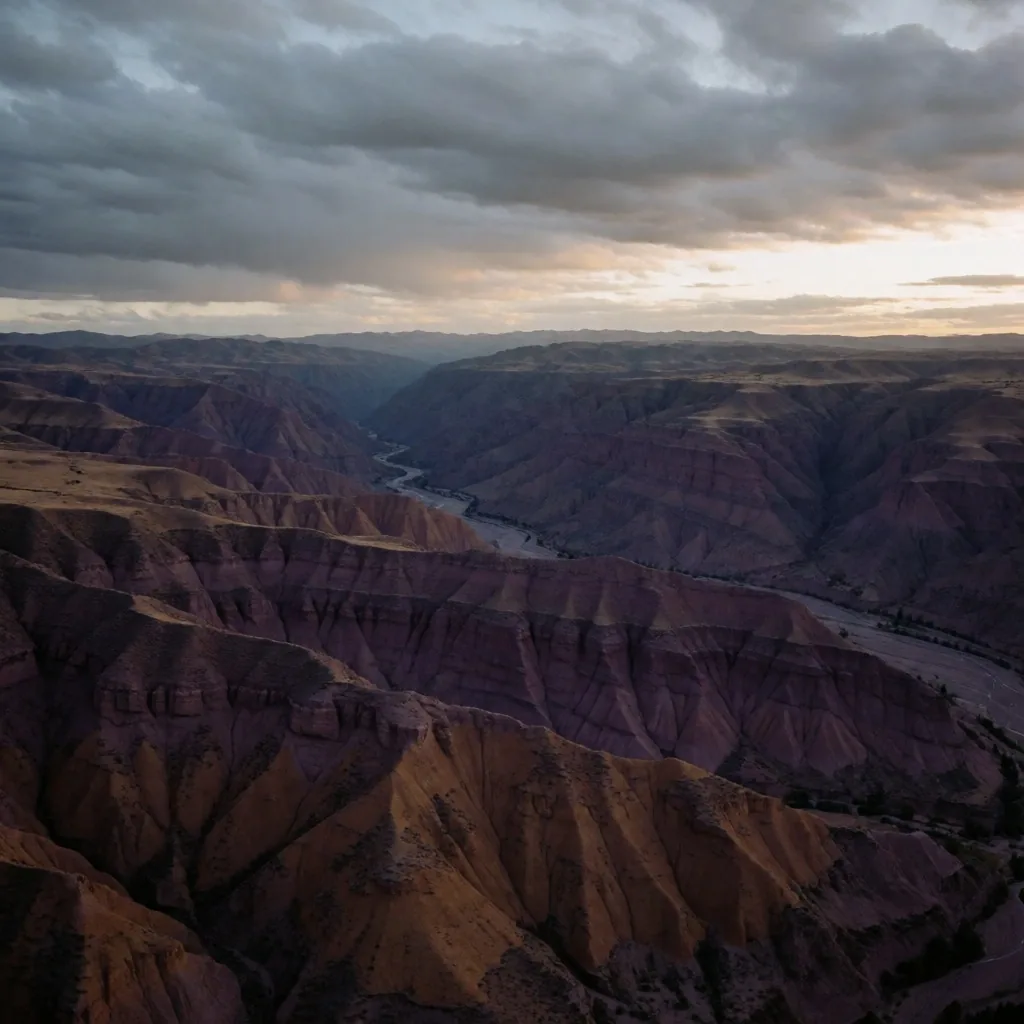 Vista aérea de un paisaje productivo argentino al atardecer